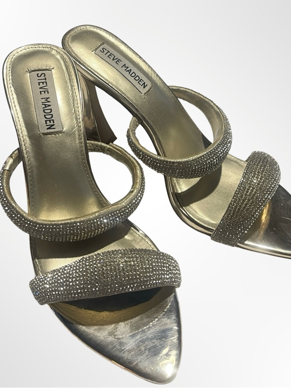 Steve Madden Metallic Gold Crystal-Strap Slide Heels NWT s8
